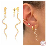 925 Silver Zircon CZ Snake Hoop Earrings Clear Party Piercing Jewelry
