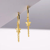 925 Silver Long Chain Star Drop Earring Piercing Pendientes
