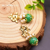 Green Jade Drop Silver Earrings Fresh Water Pearl Jewelry GE0931A