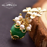 Green Jade Drop Silver Earrings Fresh Water Pearl Jewelry GE0931A