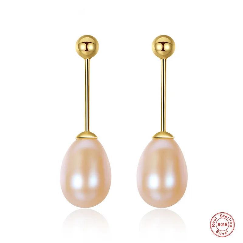 925 Silver Earrings Natural Pearl Golden Woman Jewelry Party Gift