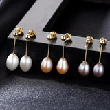 925 Silver Earrings Natural Pearl Golden Woman Jewelry Party Gift