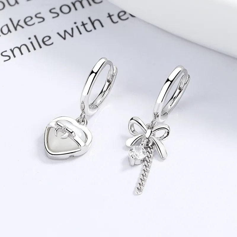 S925 Crystal Bowknot Heart Hoop Earrings Wedding Jewelry Gift
