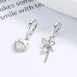 S925 Crystal Bowknot Heart Hoop Earrings Wedding Jewelry Gift