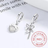 S925 Crystal Bowknot Heart Hoop Earrings Wedding Jewelry Gift