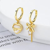 S925 Crystal Bowknot Heart Hoop Earrings Wedding Jewelry Gift