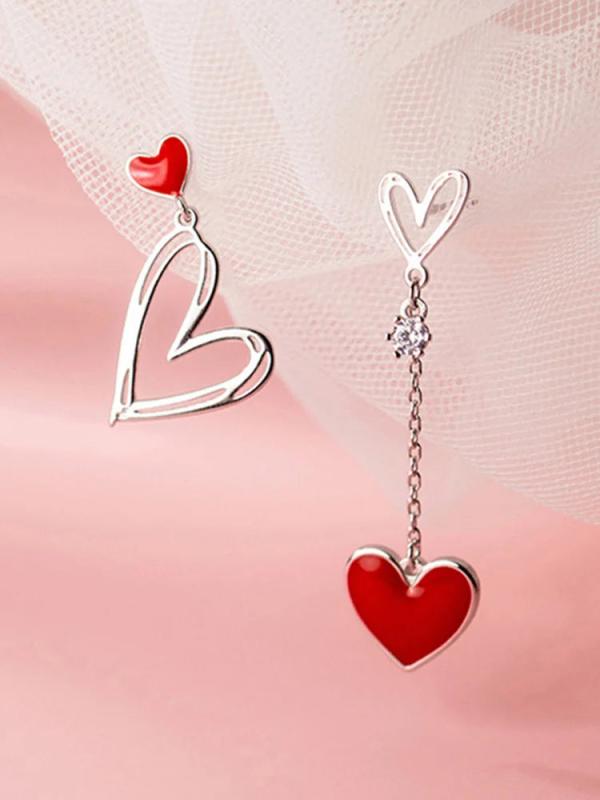 925 Sterling Silver Red Sweet Peach Heart Earrings For Wedding Party