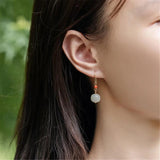 Hetian Jade Bead Pendant Drop Earrings Red Agate Ear Hook Women Charm Jewelry