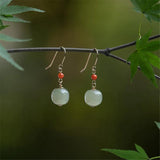Hetian Jade Bead Pendant Drop Earrings Red Agate Ear Hook Women Charm Jewelry