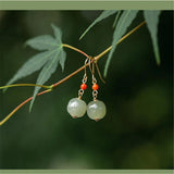 Hetian Jade Bead Pendant Drop Earrings Red Agate Ear Hook Women Charm Jewelry