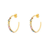 925 Silver Crystal Circle Rainbow Hoop Earrings Women Jewelry