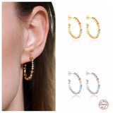 925 Silver Crystal Circle Rainbow Hoop Earrings Women Jewelry