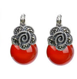 925 Silver Garnet Earrings Thai Vintage Jewelry Semi-Precious Stones