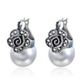 925 Silver Garnet Earrings Thai Vintage Jewelry Semi-Precious Stones
