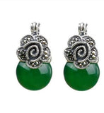 925 Silver Garnet Earrings Thai Vintage Jewelry Semi-Precious Stones