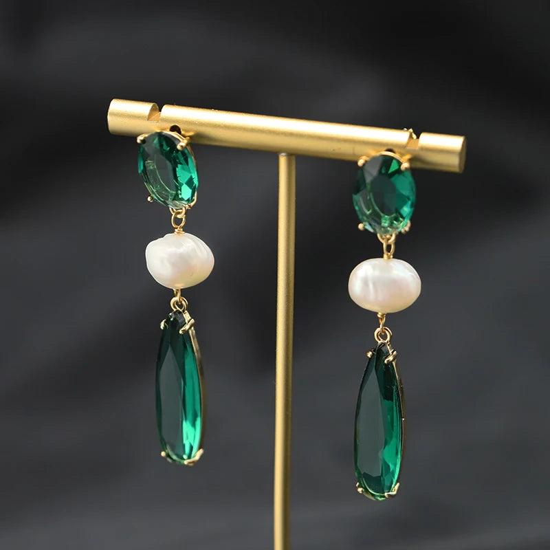 Baroque Emerald Water Drop Earrings Antique Women Jewelry GE1195