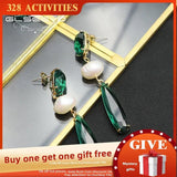 Baroque Emerald Water Drop Earrings Antique Women Jewelry GE1195