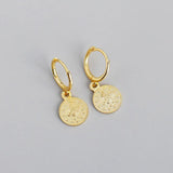 Vintage 925 Sterling Silver Coin Drop Earrings for Women Punk Fine Jewelry