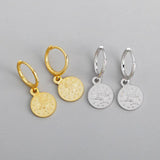 Vintage 925 Sterling Silver Coin Drop Earrings for Women Punk Fine Jewelry