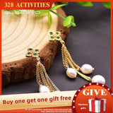 Green Zircon Drop Earrings Bohemia 925 Silver for Women Girls GE0932