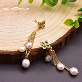 Green Zircon Drop Earrings Bohemia 925 Silver for Women Girls GE0932