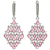 Gorgeous Long Tanzanite Tourmaline CZ Women Engagement Silver Earrings