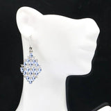 Gorgeous Long Tanzanite Tourmaline CZ Women Engagement Silver Earrings