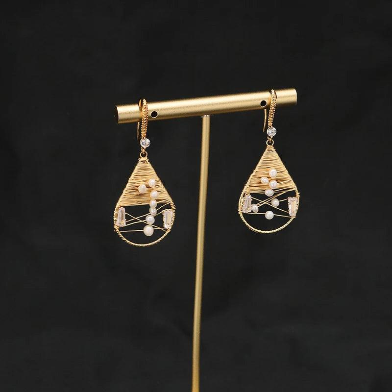 Natural Pearls Water Droplet Zircon Ear Hooks Romantic Women's Jewelry