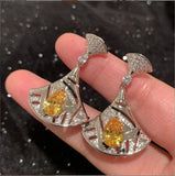 Women Water Drop Fan Earrings S925 Silver Needle Small Skirt Earrings