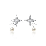 Sterling Silver Star Darts Pearl Stud Earrings