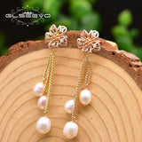 Fresh Water Pearls Flower Tassel Dangle Earrings Silver Vintage Jewellery