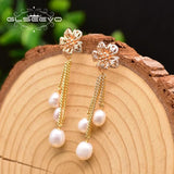 Fresh Water Pearls Flower Tassel Dangle Earrings Silver Vintage Jewellery