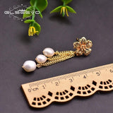 Fresh Water Pearls Flower Tassel Dangle Earrings Silver Vintage Jewellery
