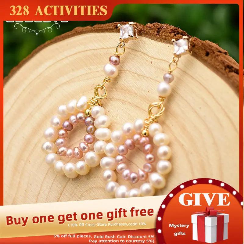 Pink Pearl Earrings Natural Fresh Water Pearl Dangle Earrings Wedding Jewelry