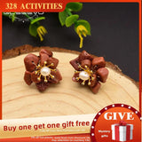 Glseevo Golden Sandstone Pearl Earrings S925 Silver Flower Jewelry
