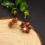 Glseevo Golden Sandstone Pearl Earrings S925 Silver Flower Jewelry