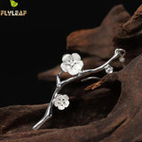 925 Silver Asymmetri Plum Flower Drop Earrings Vintage Lady Prevent Allergy
