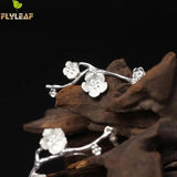 925 Silver Asymmetri Plum Flower Drop Earrings Vintage Lady Prevent Allergy