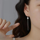 925 Silver Earring Heart Shape Tassel Long Earrings Girls Jewelry