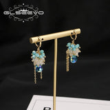 Sapphire Long Chains Drop Dangle Earrings for Women