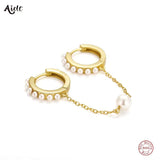 925 Silver Double Circle Hoop Earrings Pearl Pave Setting