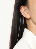 S'STEEL 925 Silver Geometry X Clip Earrings Cuff Tassel Chain Jewelry