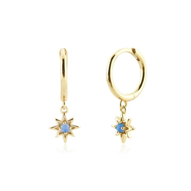 925 Sterling Silver Small Hoop Earrings for Women Geometric Star Opal Pendant