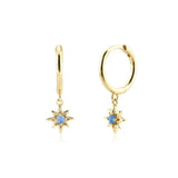 925 Sterling Silver Small Hoop Earrings for Women Geometric Star Opal Pendant