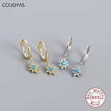925 Sterling Silver Small Hoop Earrings for Women Geometric Star Opal Pendant