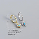 925 Sterling Silver Small Hoop Earrings for Women Geometric Star Opal Pendant