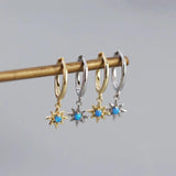 925 Sterling Silver Small Hoop Earrings for Women Geometric Star Opal Pendant