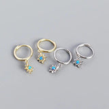 925 Sterling Silver Small Hoop Earrings for Women Geometric Star Opal Pendant
