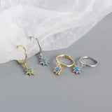 925 Sterling Silver Small Hoop Earrings for Women Geometric Star Opal Pendant