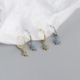 925 Sterling Silver Small Hoop Earrings for Women Geometric Star Opal Pendant